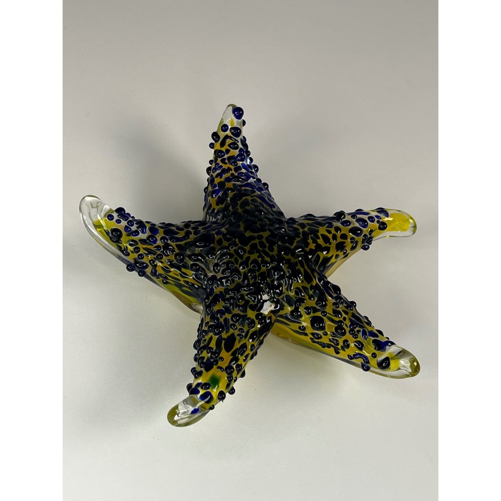 Unbranded‎ Art Glass Starfish Yellow Blue Home Decor 6 Inch Textured Excellent